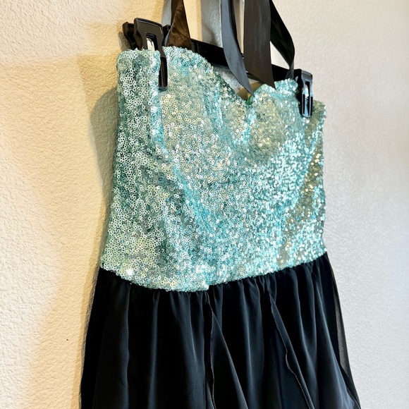 Vintage Y2K High Low Hem Sequin Prom Dress Tie Halter Neck Juniors Large Fairy - Picture 2 of 9